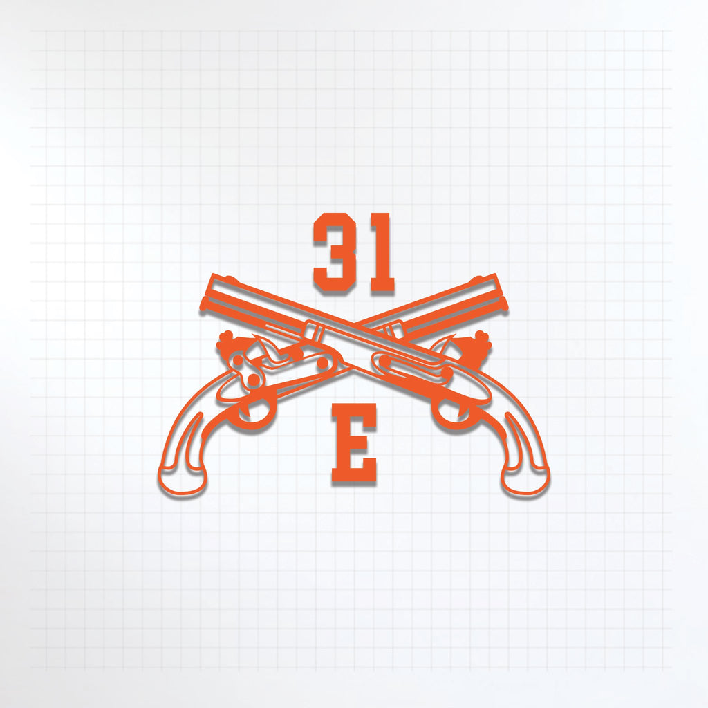 Inkfidel MOS 31E Internment/Resettlement Specialist Crossed Pistols Decal Orange