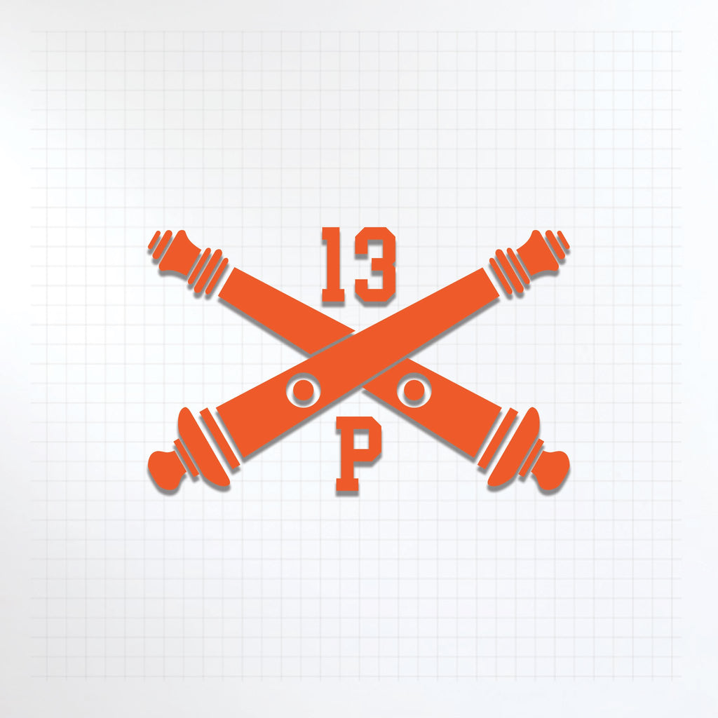Inkfidel MOS 13P MLRS Lance Operations Fire Directions Specialist Crossed Cannons Decal Orange