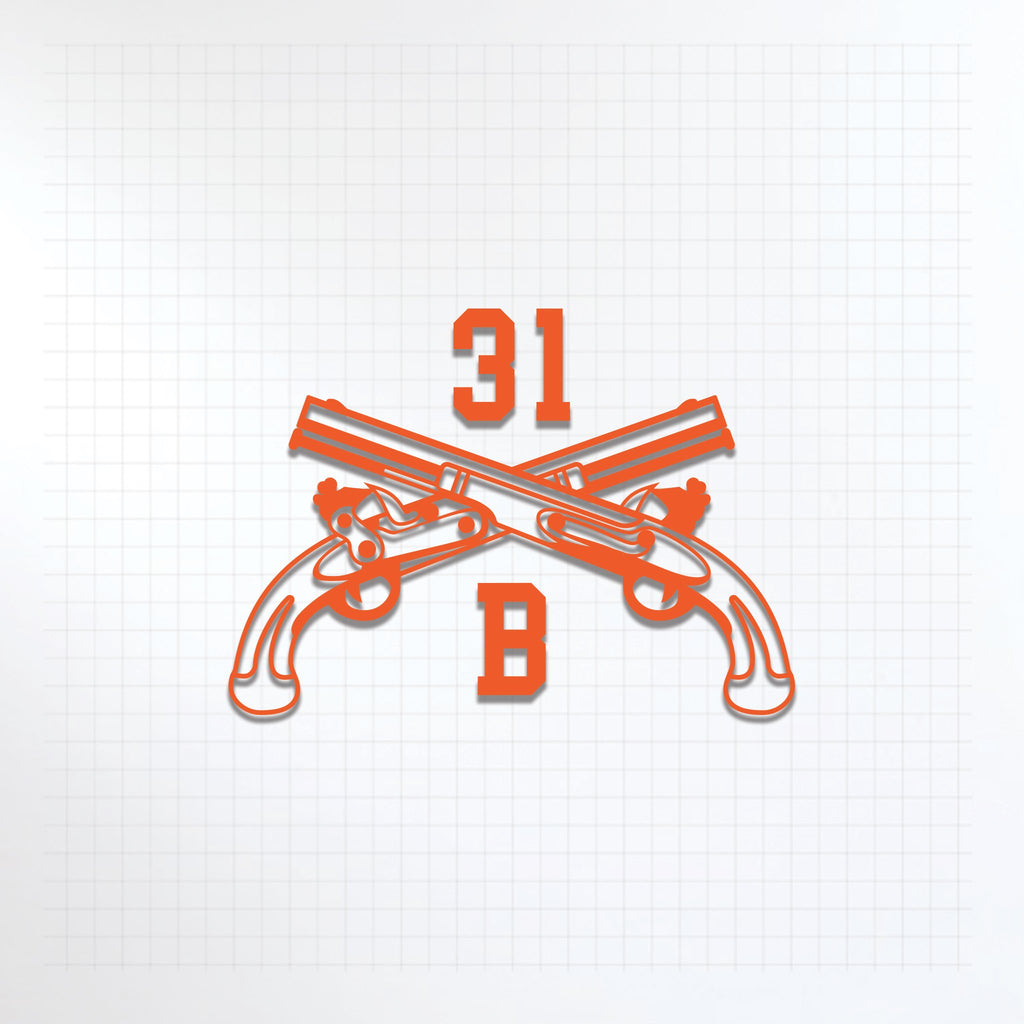 Inkfidel MOS 31B Military Police Officer MP Crossed Pistols Decal Orange