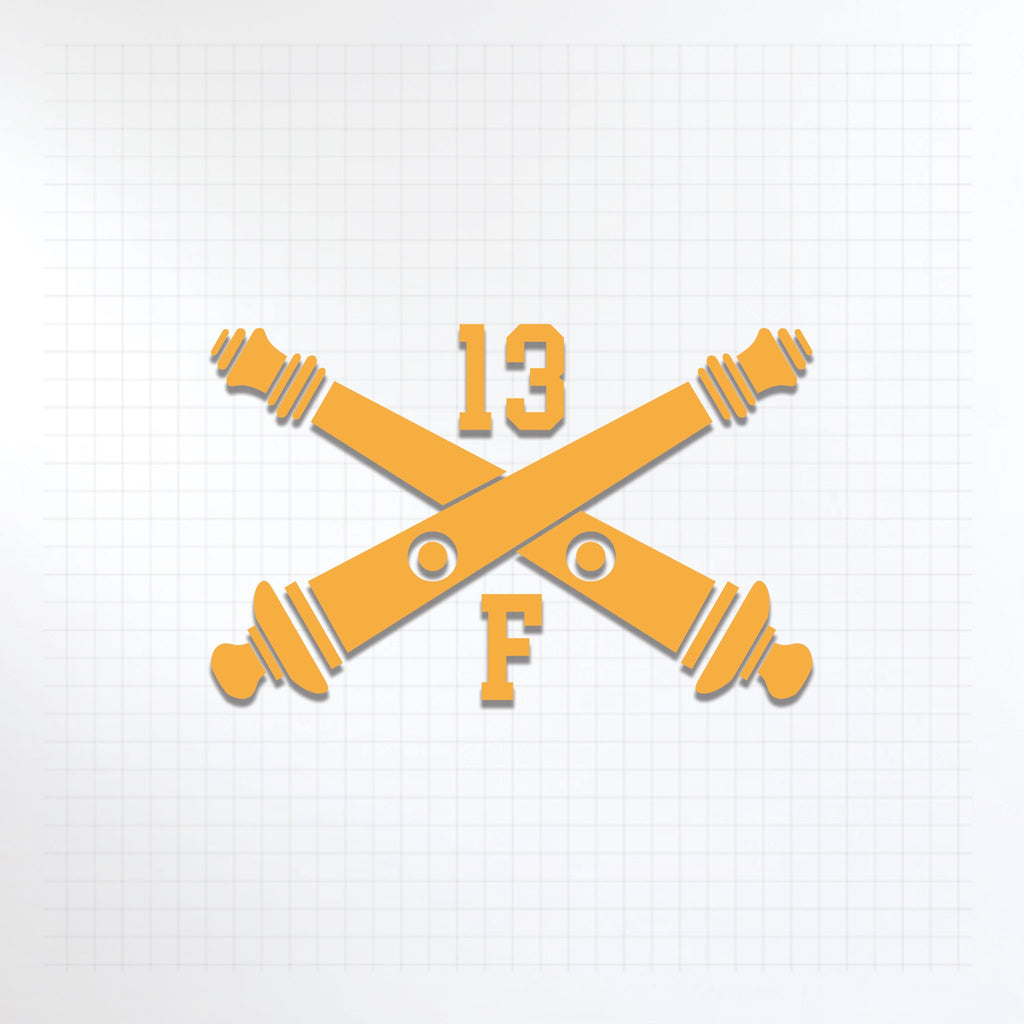 Inkfidel MOS 13F Forward Observer Fire Support Specialist Crossed Cannons Decal Yellow