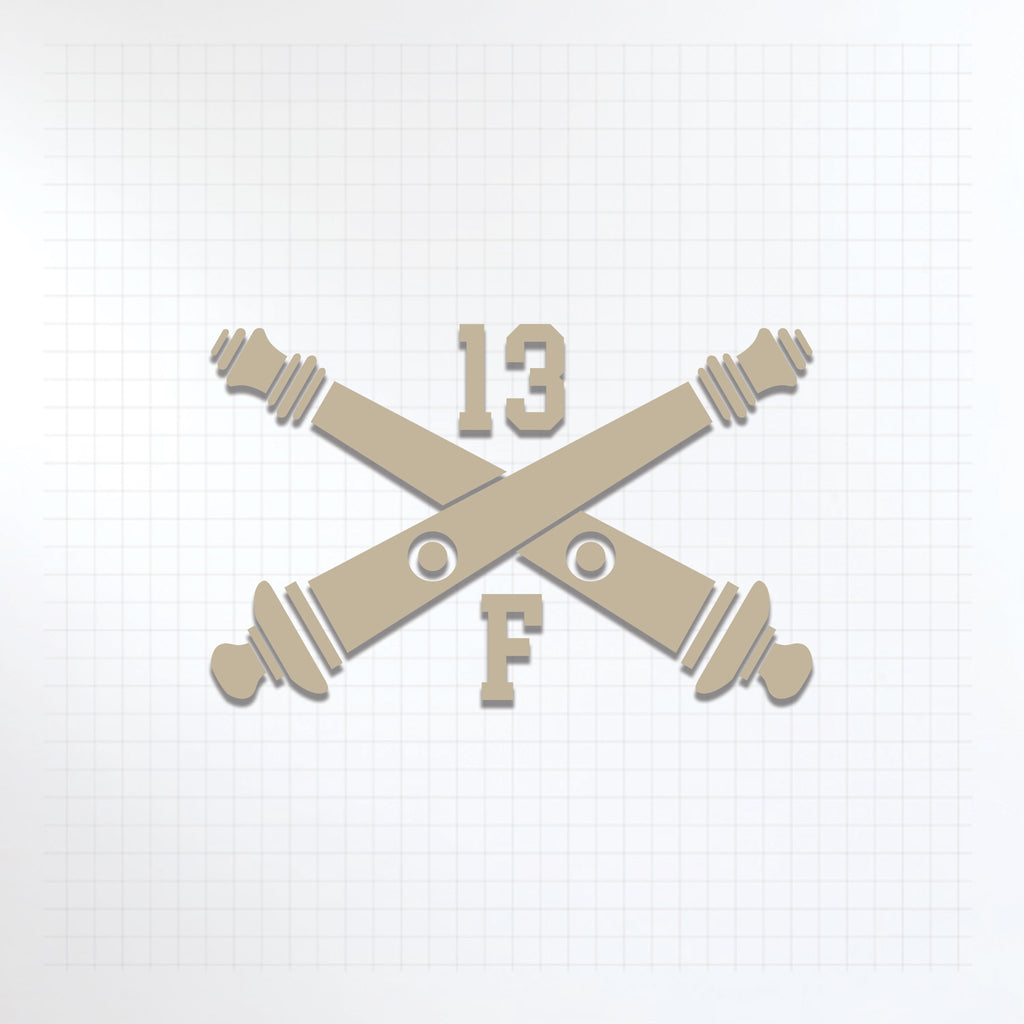 Inkfidel MOS 13F Forward Observer Fire Support Specialist Crossed Cannons Decal Tan